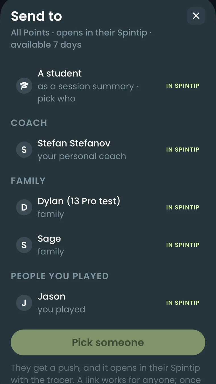 Send to: coach, family, the people you played