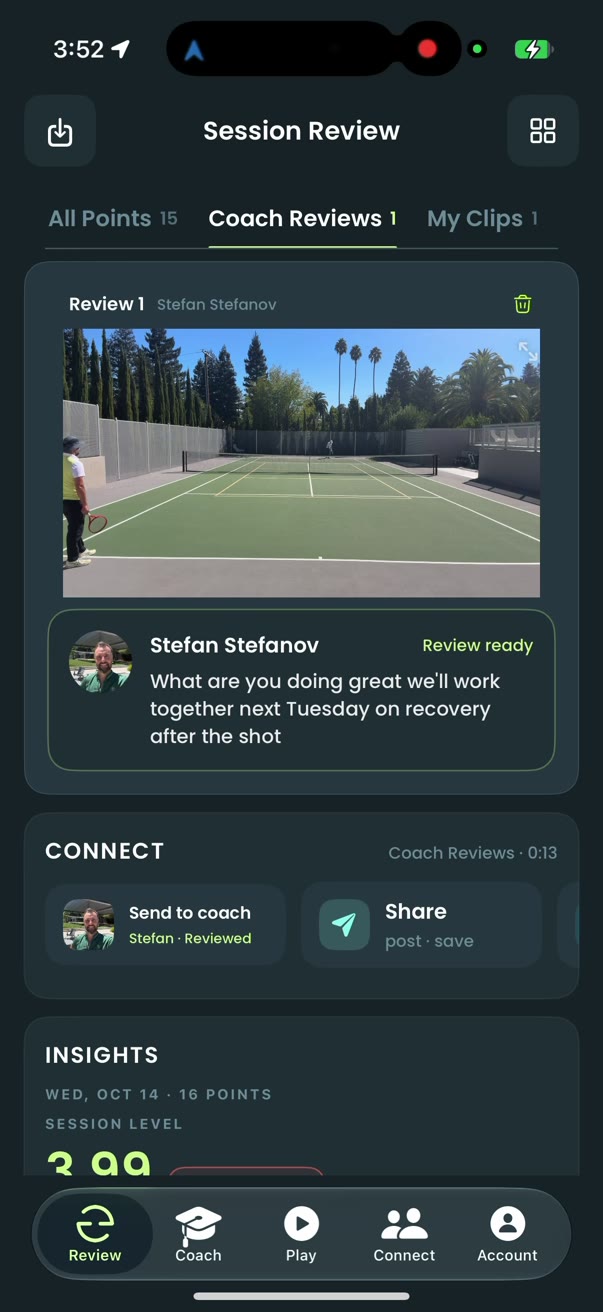 Session Review with a coach review ready